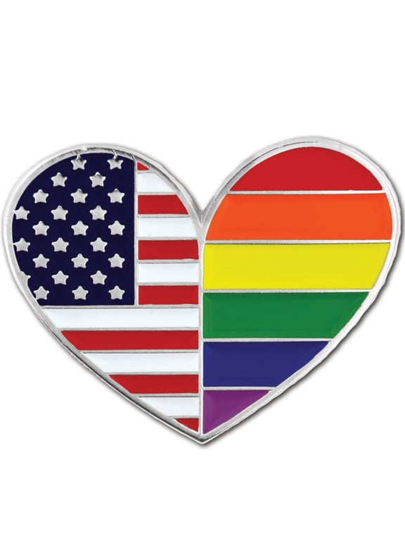 's Gay Pride USA American Flag Heart LGBT Enamel Lapel Pin