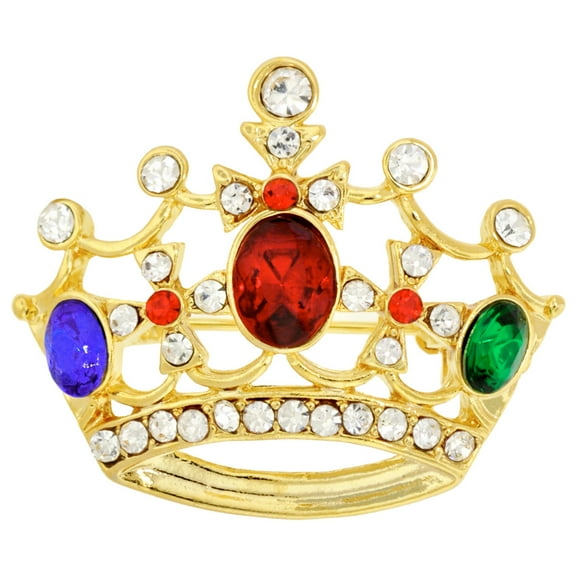 PinMart's Gold Plated Multi-Colored Rhinestone Crown Brooch Pin