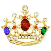 PinMarts Gold Plated Multi-Colored Rhinestone Crown Brooch Pin