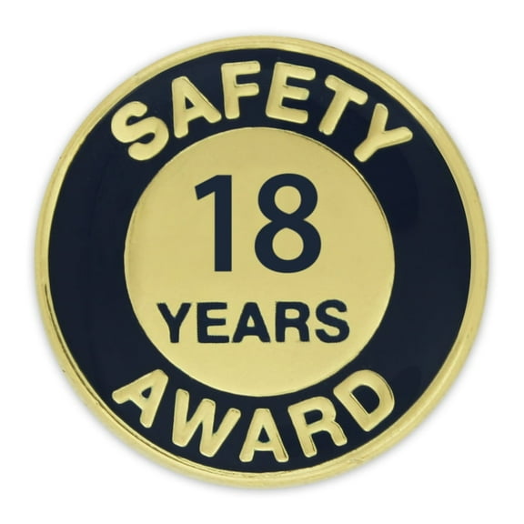 PinMart's Gold and Navy 18 Year Safety Award Enamel Lapel Pin