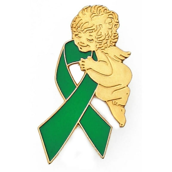 PinMart's Green Awareness Ribbon Religious Spiritual Angel Enamel Lapel Pin