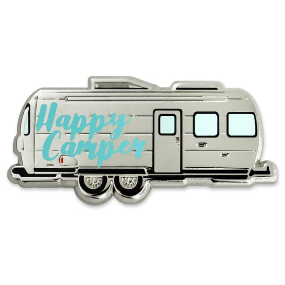 PinMart's Happy Camper Retro RV Trailer Outdoors Hiking Fun Enamel Lapel Pin