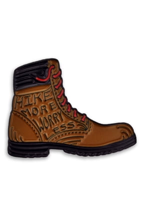 's Hike More Worry Less Outdoor Nature Lover Hiking Boot Enamel Lapel Pin