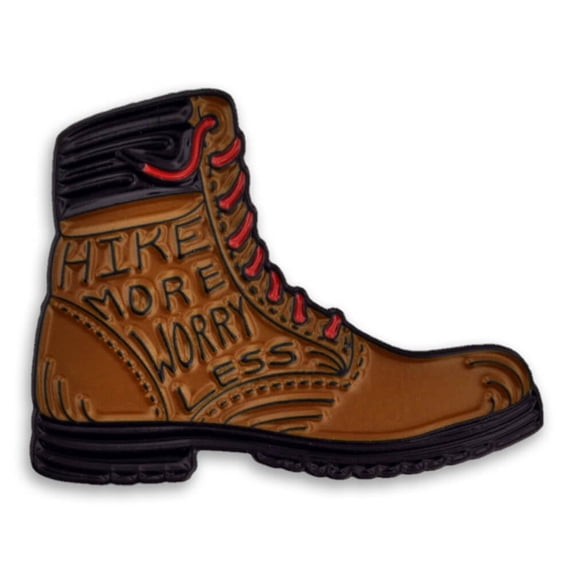 PinMart's Hike More Worry Less Outdoor Nature Lover Hiking Boot Enamel Lapel Pin