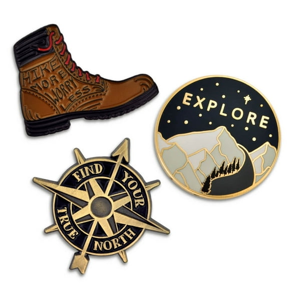 PinMart's Hike More Worry Less Outdoor Nature Lover Hiking Boot Enamel Lapel Pin