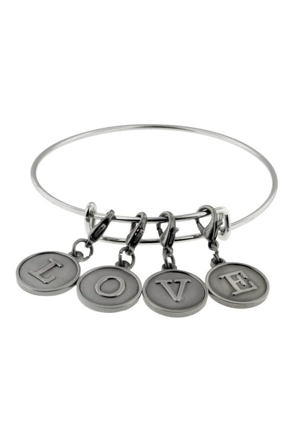 's LOVE Charm Expandable Silver Bangle Bracelet Bundle Gift Set