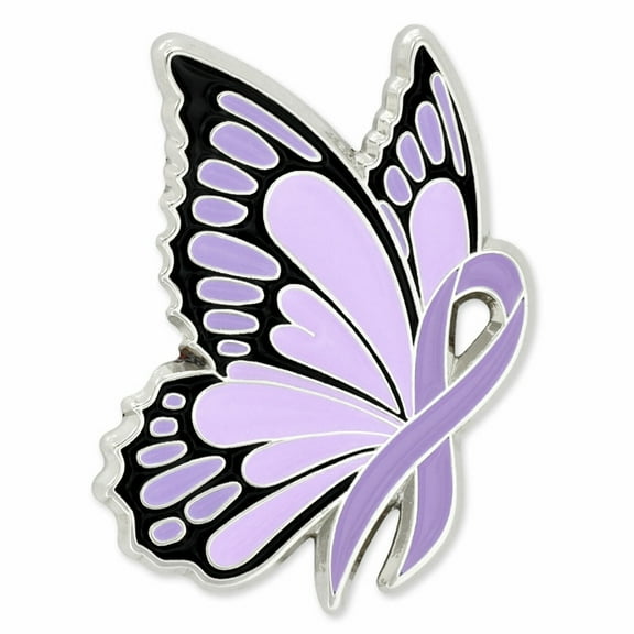 PinMart's Lavender Ribbon Butterfly Pin - Awareness Ribbon Enamel Pin