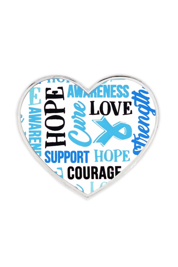's Light Blue Heart with Words Prostate Awareness Hope Enamel Lapel Pin