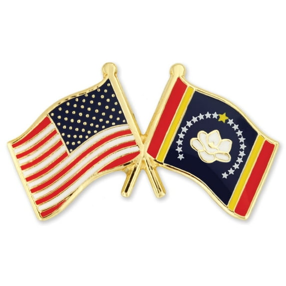 PinMart's Mississippi and USA Crossed Friendship Flag Enamel Lapel Pin