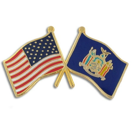 PinMart's New York and USA Crossed Friendship Flag Enamel Lapel Pin