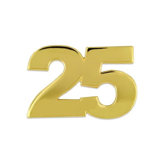PinMart's Number Twenty Five 25 Anniversary 25th Birthday Shiny Gold Lapel Pin