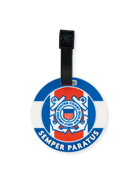 's Officially Licensed U.S. Coast Guard PVC Luggage Tag 3" Round Travel ID Tag with Adjustable Strap