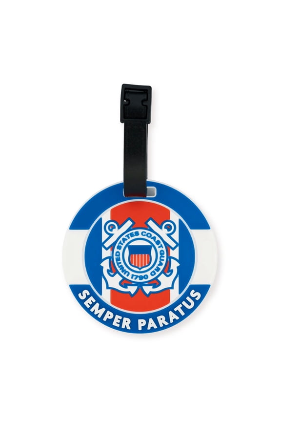 's Officially Licensed U.S. Coast Guard PVC Luggage Tag 3" Round Travel ID Tag with Adjustable Strap