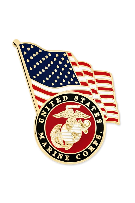 's Officially Licensed U.S.M.C. Emblem & USA Flag Pin