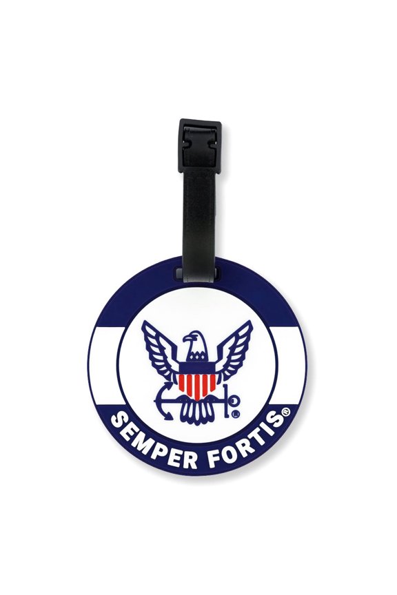 's Officially Licensed U.S. Navy PVC Luggage Tag 3" Round Travel ID Tag with Adjustable Strap