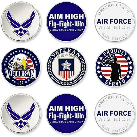 PinMart’s Officially Licensed United States Veteran Air Force Bundle Pack of 9 Golf Ball Markers - Golf Accessories for Men and Women - Magnetic Veteran Golf Ball Markers Set of 9 Markers