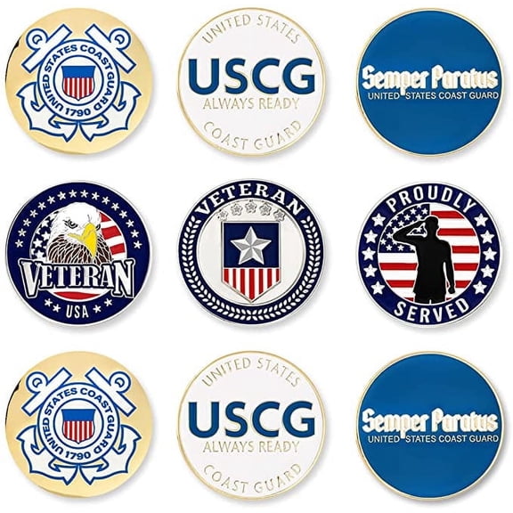 PinMart’s Officially Licensed United States Veteran Coast Guard Bundle Pack of 9 Golf Ball Markers - Golf Accessories for Men and Women – Magnetic Veteran Golf Ball Markers Set of 9 Markers