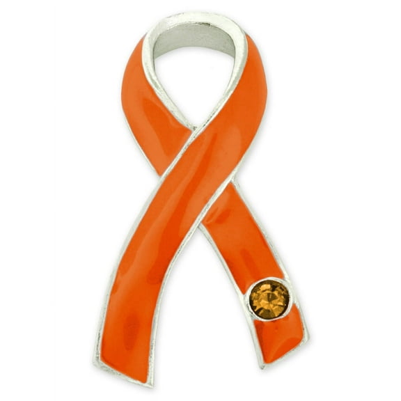 PinMart's Orange Awareness Ribbon with Rhinestone Enamel Lapel Pin