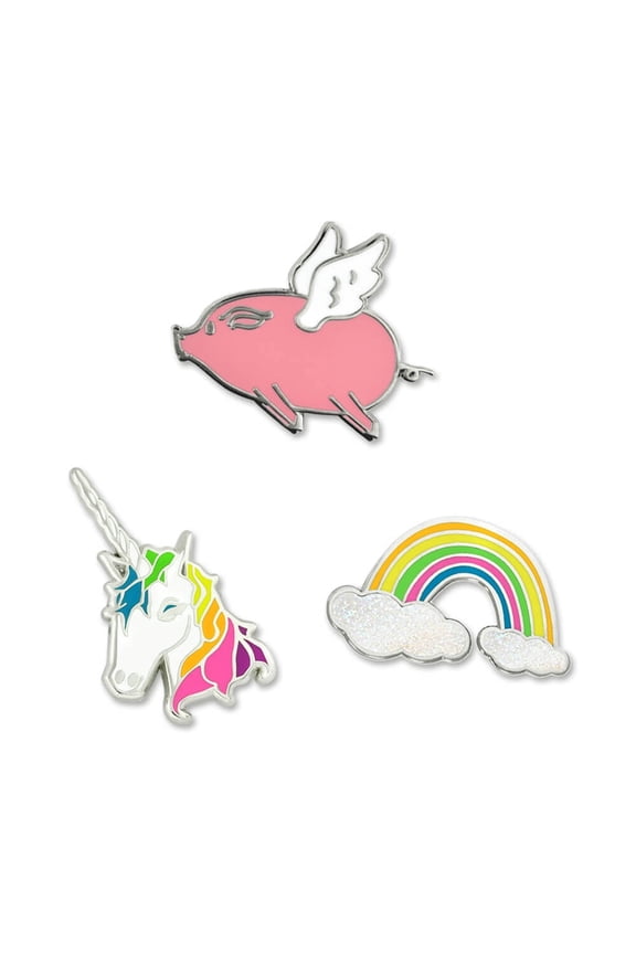's Over the Rainbow Flying Pig and Unicorn Cute Enamel Lapel Pin Set