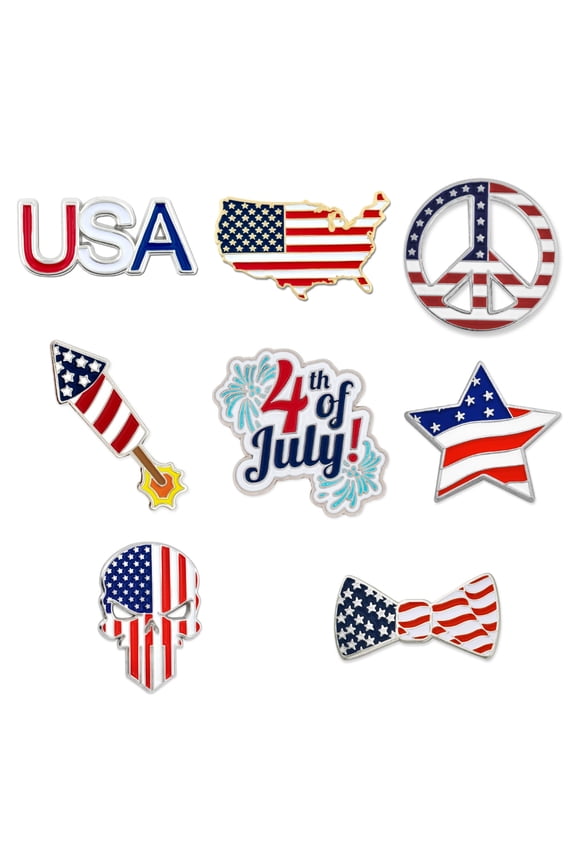 's Patriotic 4th of July American Flag Enamel Lapel Pin Set