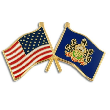 PinMart's Pennsylvania and USA Crossed Friendship Flag Enamel Lapel Pin