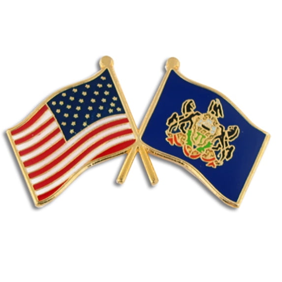 PinMart's Pennsylvania and USA Crossed Friendship Flag Enamel Lapel Pin