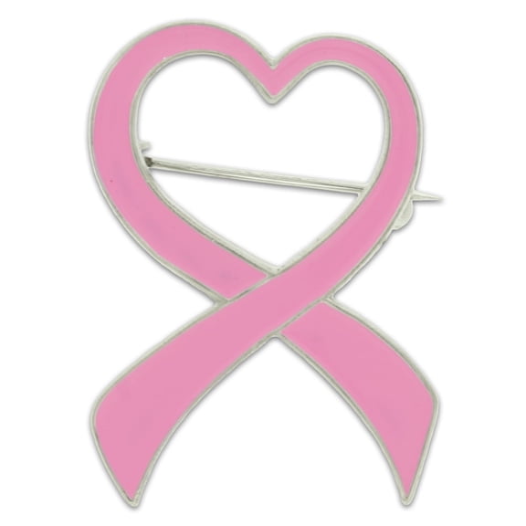 PinMart's Pink Breast Cancer Awareness Ribbon Heart Enamel Brooch Pin