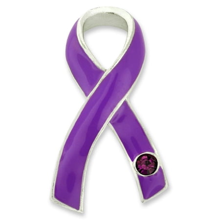 PinMart's Purple Awareness Ribbon with Purple Stone Enamel Lapel Pin