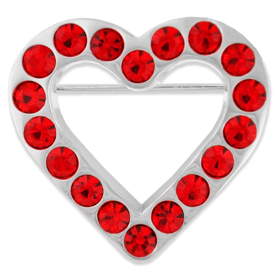 PinMart's Red Rhinestone Heart Valentine's Day Brooch Pin - 10 Pack