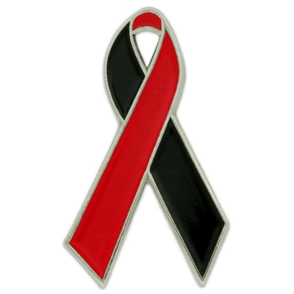 PinMart's Red and Black Awareness Ribbon Enamel Lapel Pin