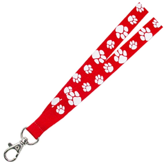 PinMart's Red and White Paw Print School Mascot Sports Lanyard w/ Safety Release