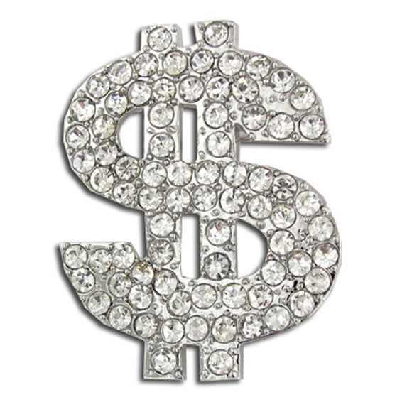 PinMart's Rhinestone Dollar Sign Symbol $ Bling Brooch Lapel Pin - Unisex Brooch for Adults and Teens