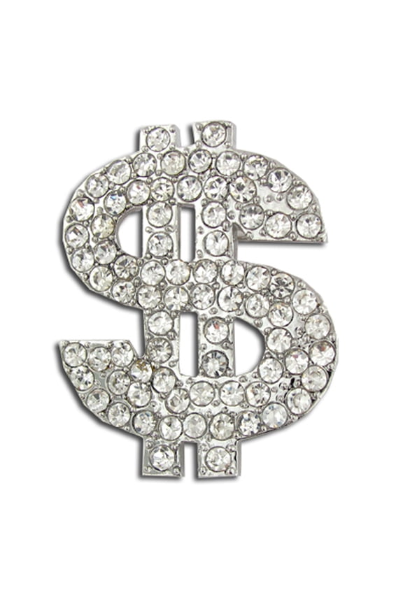 's Rhinestone Dollar Sign Symbol $ Bling Brooch Lapel Pin - Unisex Brooch for Adults and Teens