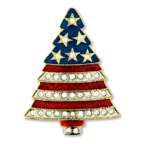 PinMart's Rhinestone Patriotic Christmas Tree Holiday Brooch Pin