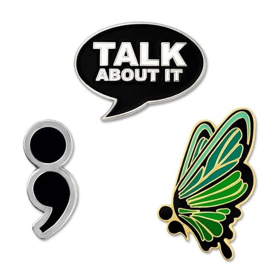PinMart's Semicolon Butterfly Mental Health Awareness Suicide Prevention Unisex Pin Set