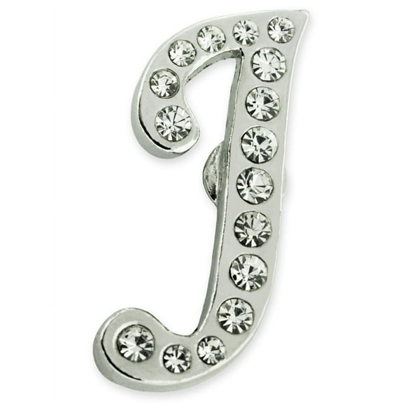 PinMart's Silver Plated Rhinestone Alphabet Letter J Lapel Pin