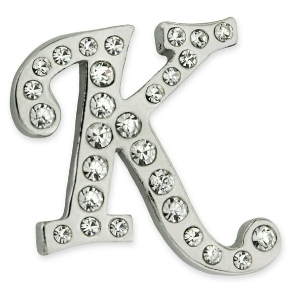 PinMart's Silver Plated Rhinestone Alphabet Letter K Lapel Pin