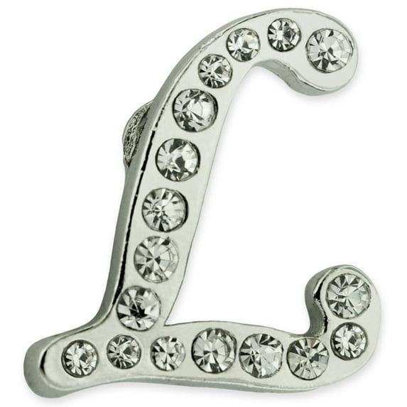 PinMart's Silver Plated Rhinestone Alphabet Letter L Lapel Pin