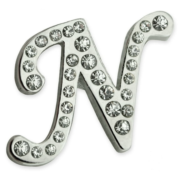 PinMart's Silver Plated Rhinestone Alphabet Letter N Lapel Pin