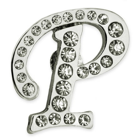 PinMart's Silver Plated Rhinestone Alphabet Letter P Lapel Pin