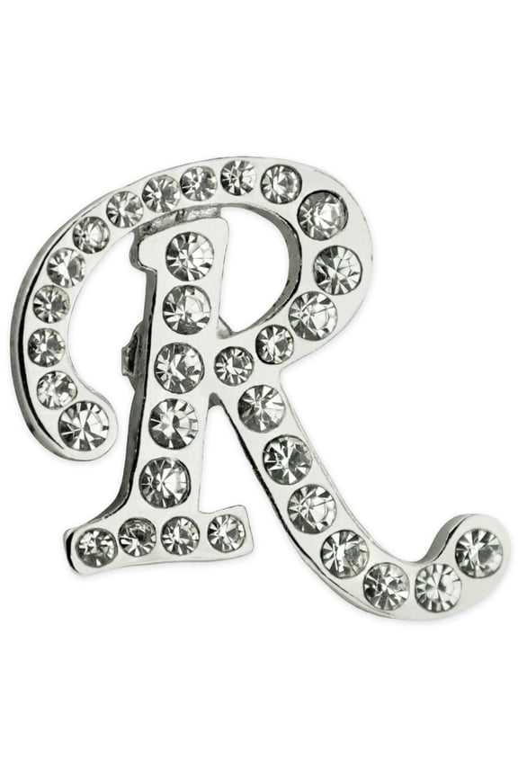 's Silver Plated Rhinestone Alphabet Letter R Lapel Pin