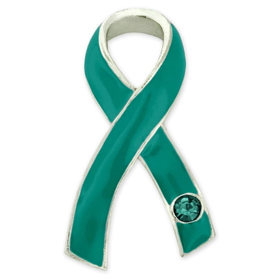 PinMart's Teal Awareness Ribbon with Rhinestone Enamel Lapel Pin