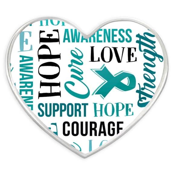 PinMart's Teal Heart w/ Words Ovarian Cancer Awareness Hope Lapel Pin