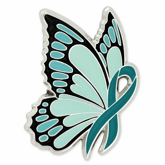 PinMart's Teal Ribbon Butterfly Pin - Awareness Ribbon Enamel Pin
