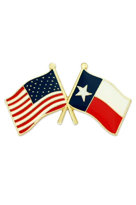 's Texas and USA Crossed Friendship Flag Enamel Lapel Pin