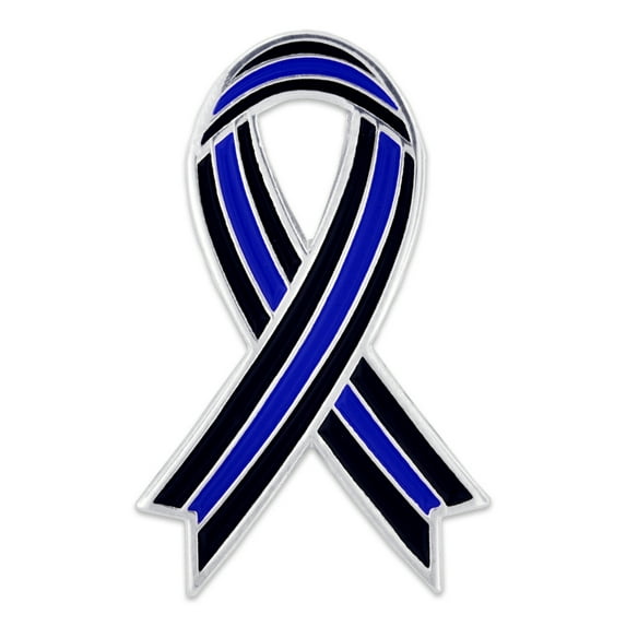 PinMart's Thin Blue Line Police Officer Awareness Ribbon Enamel Lapel Pin - 10 Pack