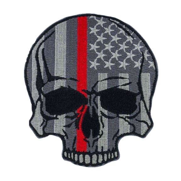 PinMart's Thin Red Line Skull Embroidered Iron-On Patch
