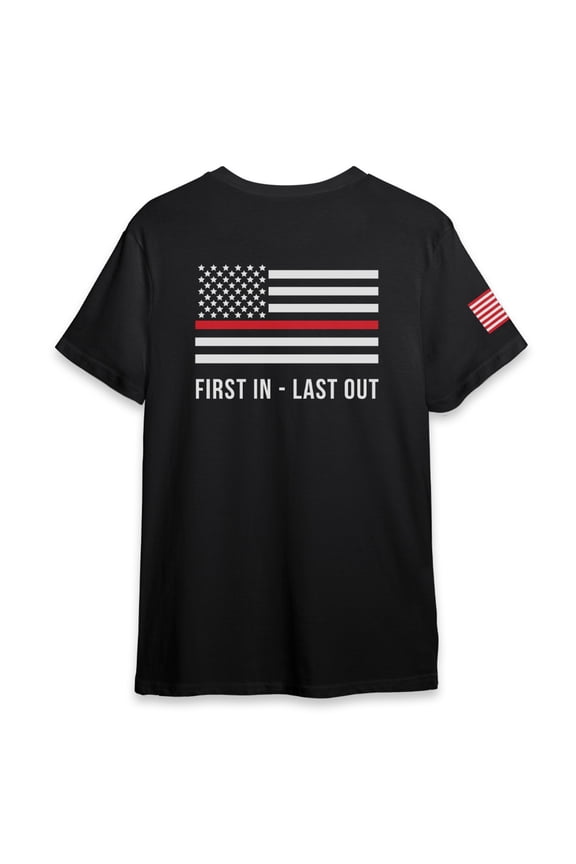 's Thin Red Line T-Shirt - Patriotic Firefighter Shirts for Men and Women - First In Last Out T-Shirts - Firefighter Gifts for Gym or Casual Wear