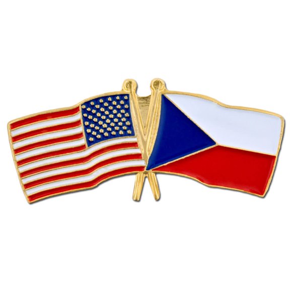 PinMart's USA and Czech Crossed Friendship Flag Enamel Lapel Pin