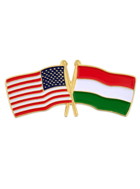 PinMart's USA and Hungary Crossed Friendship Flag Enamel Lapel Pin